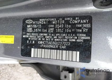 2016 Hyundai Accent Se из США, поврежденный, VIN KMHCT5AE8GU237023